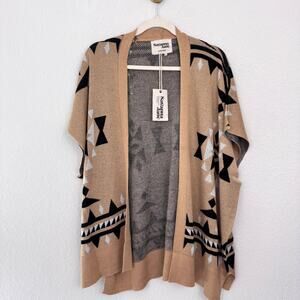 Savanna Jane Womens Knit Cardigan One Size Southwestern Aztec Wool Blend Tan